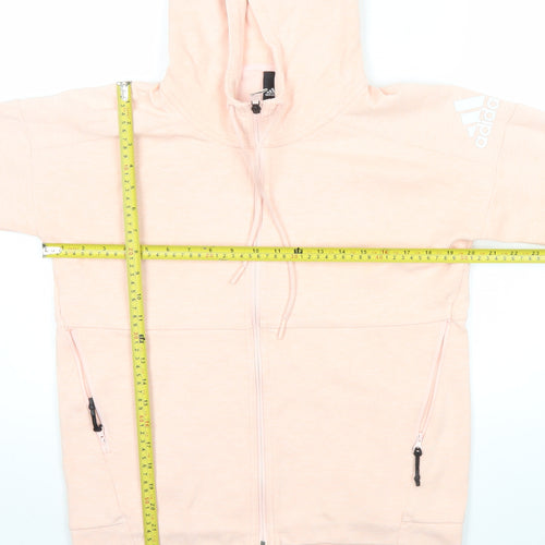 Adidas Womens Pink Hoodie Size 8 Full Zip Cotton Blend Sportswear