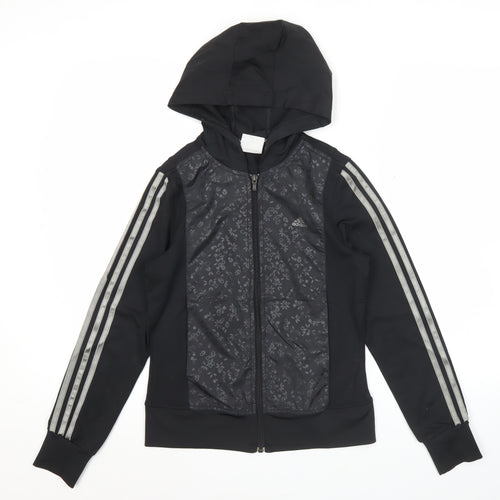 Adidas Womens Black Size 6 Full Zip Hooded Sports Hoodie Jacket