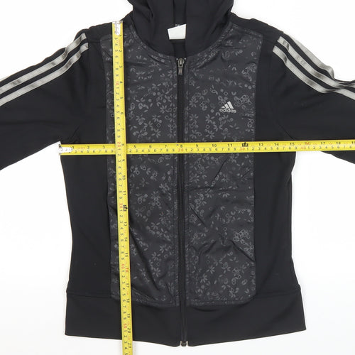 Adidas Womens Black Size 6 Full Zip Hooded Sports Hoodie Jacket