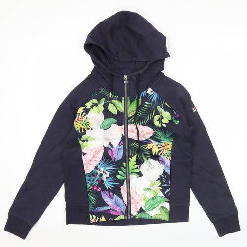 Fila Womens Blue Floral Full Zip Hoodie Size 6 Regular Fit