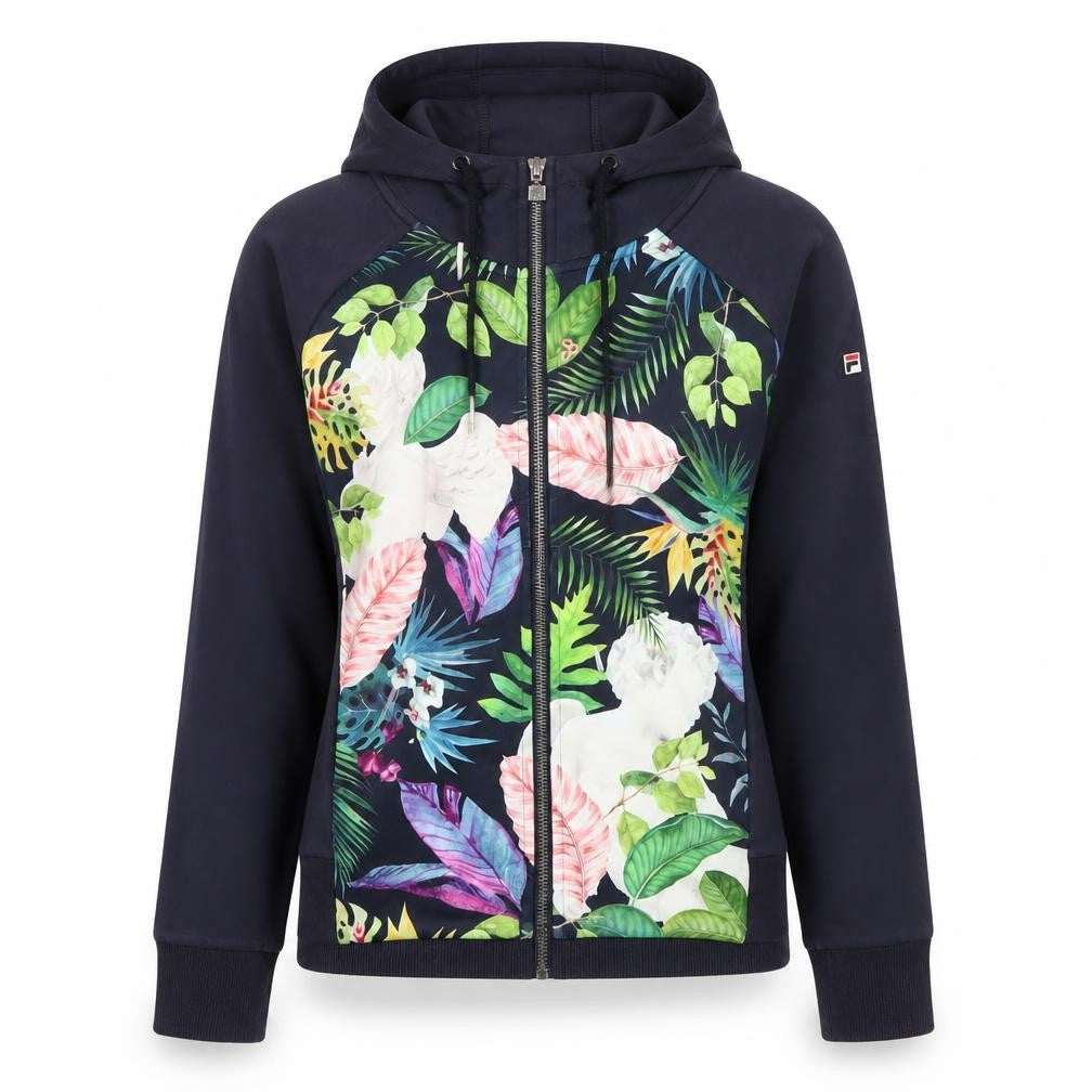 Fila Womens Blue Floral Full Zip Hoodie Size 6 Regular Fit