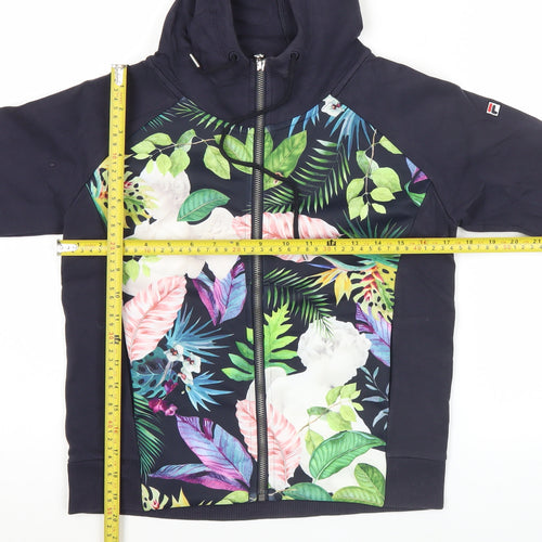 Fila Womens Blue Floral Full Zip Hoodie Size 6 Regular Fit