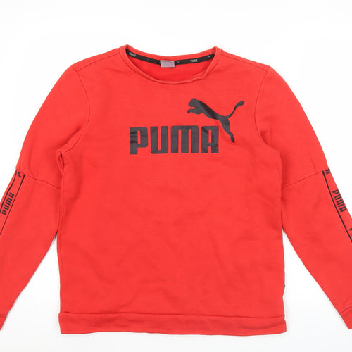 Puma Boys Red Sweatshirt 13-14 Years Crew Neck Pullover Logo Print