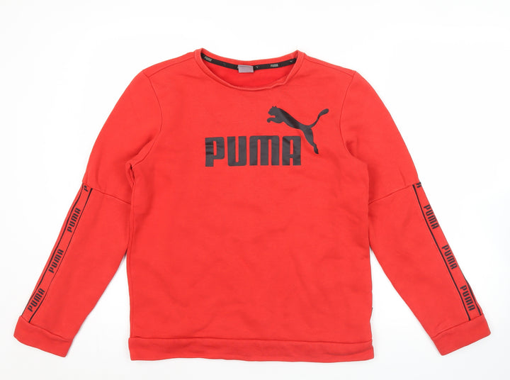 Puma Boys Red Sweatshirt 13-14 Years Crew Neck Pullover Logo Print