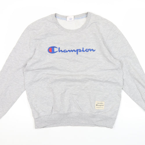 Champion Mens Grey XL Pullover Sweatshirt Crew Neck Logo Jumper