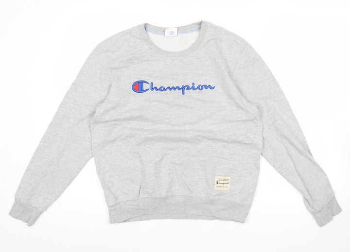 Champion Mens Grey XL Pullover Sweatshirt Crew Neck Logo Jumper