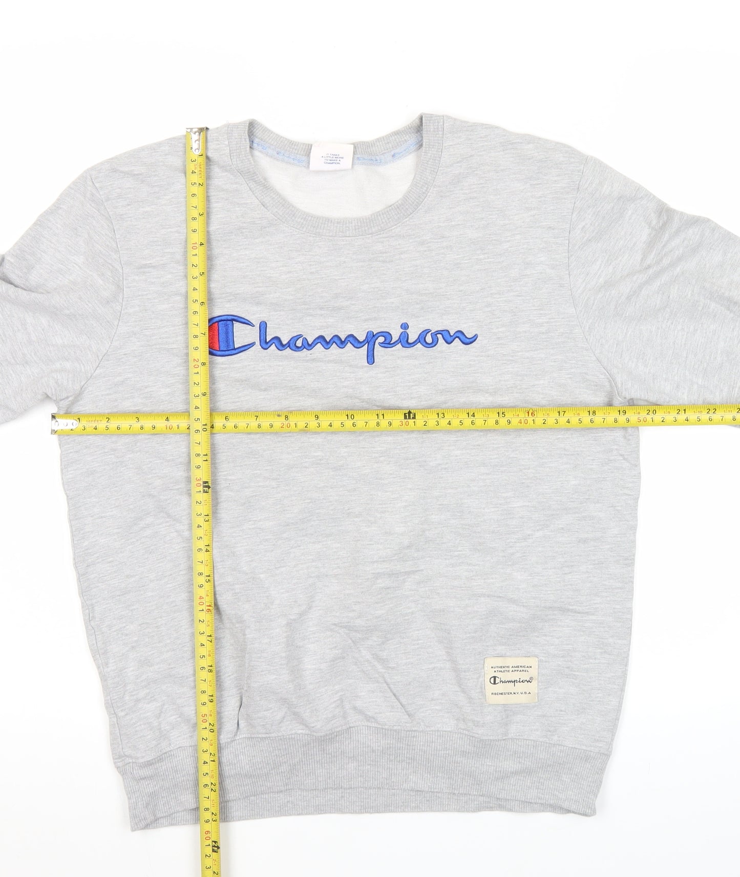 Champion Mens Grey XL Pullover Sweatshirt Crew Neck Logo Jumper