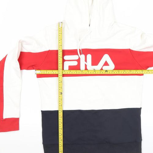 FILA Mens XS White Red Blue Pullover Hoodie Logo Retro Sportswear