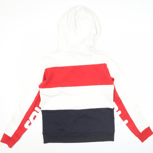 FILA Mens XS White Red Blue Pullover Hoodie Logo Retro Sportswear