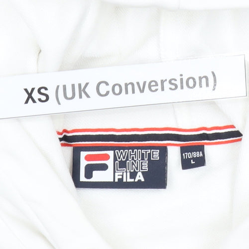 FILA Mens XS White Red Blue Pullover Hoodie Logo Retro Sportswear