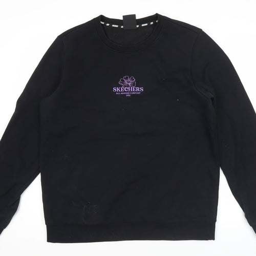 Skechers Womens Black Sweatshirt UK 12 Regular Fit Cotton Blend
