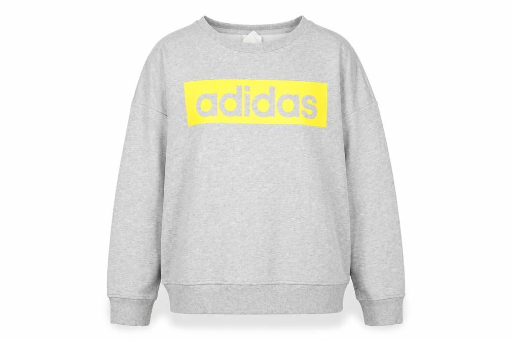 Front view of Adidas Women’s Grey Sweatshirt Medium Logo Crew Neck Long Sleeve