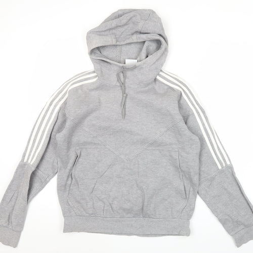 Adidas Mens Grey Pullover Hoodie Size M Sports Casual Hooded Sweatshirt