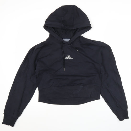 Fila Women’s Black Pullover Hoodie Size 8 Graphic Logo Hooded Sweatshirt