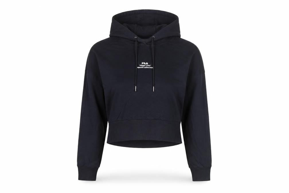 Fila Women’s Black Pullover Hoodie Size 8 Graphic Logo Hooded Sweatshirt