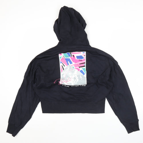 Fila Women’s Black Pullover Hoodie Size 8 Graphic Logo Hooded Sweatshirt