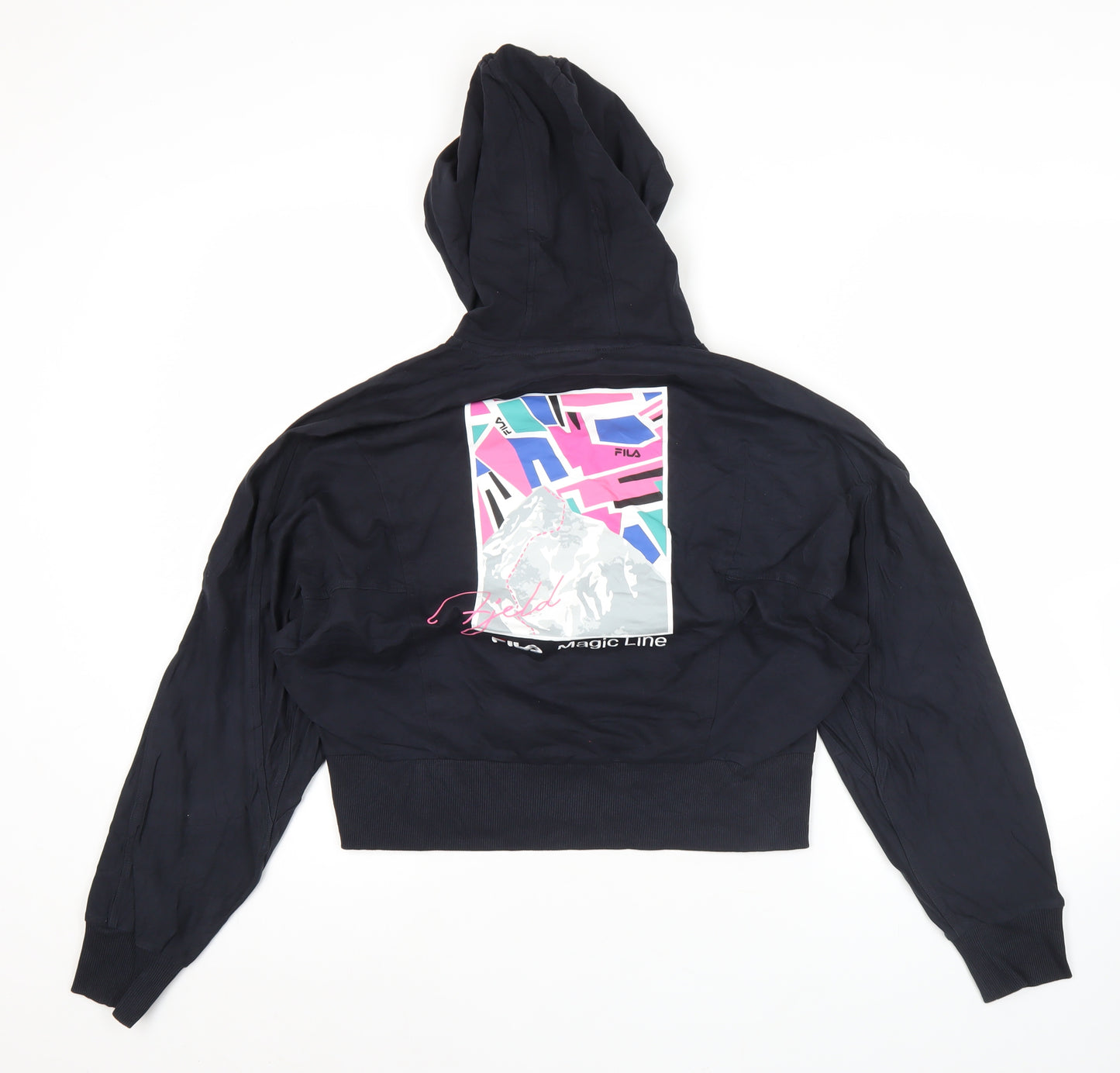 Fila Women’s Black Pullover Hoodie Size 8 Graphic Logo Hooded Sweatshirt