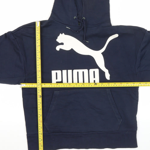 Puma Womens XS Blue Pullover Hoodie Graphic Logo Sweatshirt