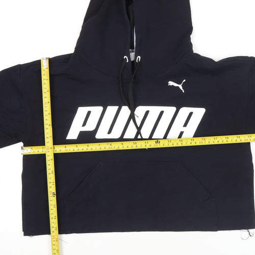 Puma Womens Black Pullover Hoodie S Logo Print Cotton Blend