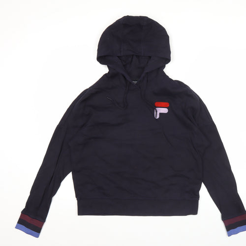 Fila Womens Black Hoodie Size 12 Pullover Logo Long Sleeve