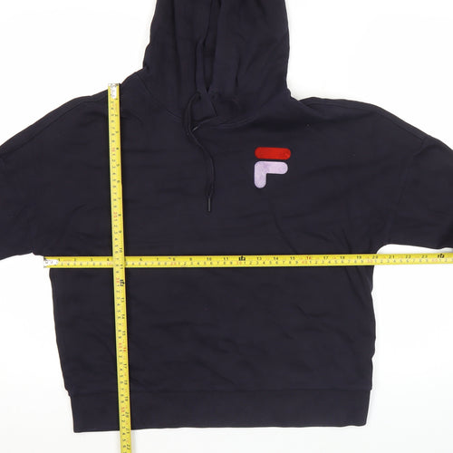 Fila Womens Black Hoodie Size 12 Pullover Logo Long Sleeve