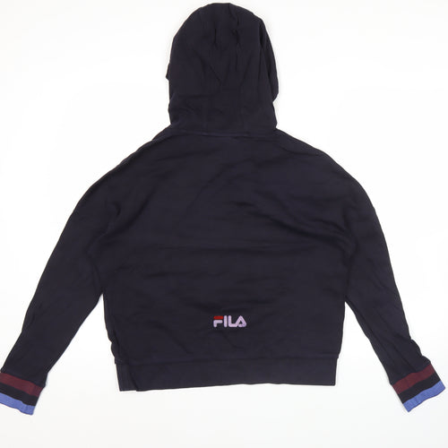 Fila Womens Black Hoodie Size 12 Pullover Logo Long Sleeve
