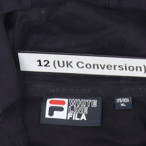 Fila Womens Black Hoodie Size 12 Pullover Logo Long Sleeve