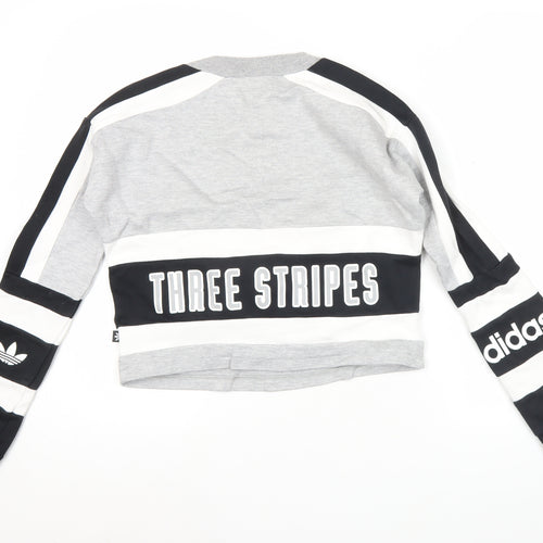 adidas Women’s Grey Black Three Stripes Sweatshirt UK 8 Crew Neck