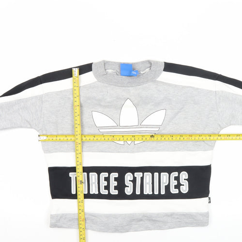 adidas Women’s Grey Black Three Stripes Sweatshirt UK 8 Crew Neck
