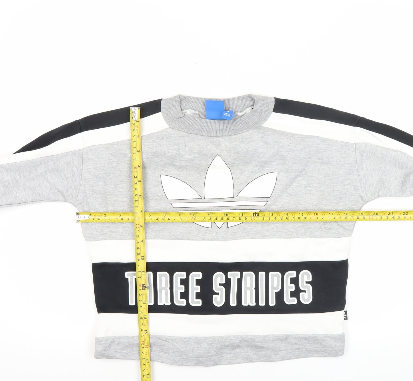 adidas Women’s Grey Black Three Stripes Sweatshirt UK 8 Crew Neck