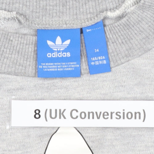 adidas Women’s Grey Black Three Stripes Sweatshirt UK 8 Crew Neck