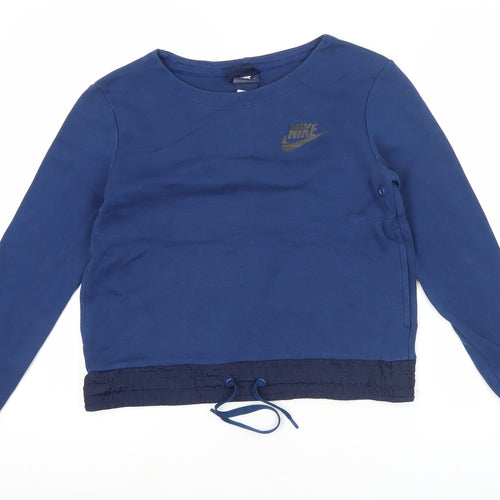 Nike Women’s Blue Pullover Sweatshirt S Logo Drawstring Activewear