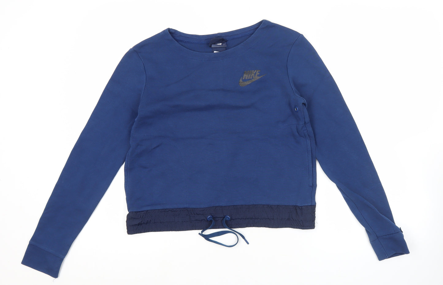 Nike Women’s Blue Pullover Sweatshirt S Logo Drawstring Activewear