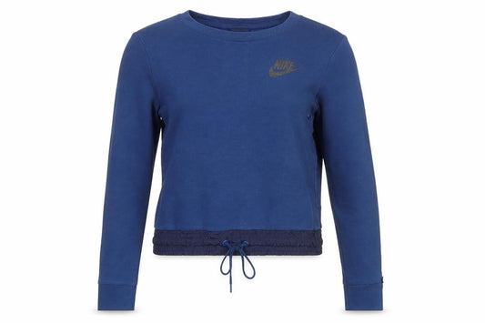 Front view of Nike Women’s Blue Pullover Sweatshirt S Logo Drawstring Activewear