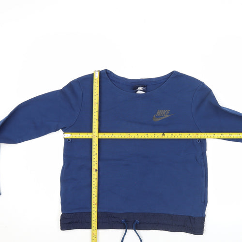 Nike Women’s Blue Pullover Sweatshirt S Logo Drawstring Activewear