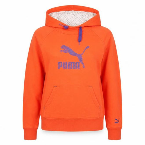 Puma Womens Orange Hoodie M Pullover Cotton Blend Logo Sportswear