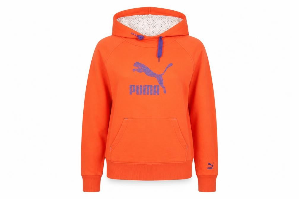Puma Womens Orange Hoodie M Pullover Cotton Blend Logo Sportswear