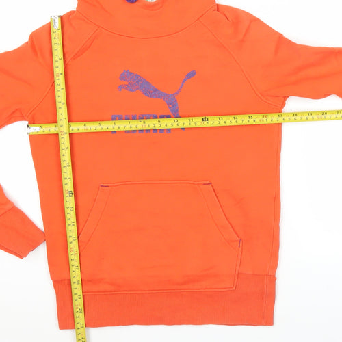 Puma Womens Orange Hoodie M Pullover Cotton Blend Logo Sportswear