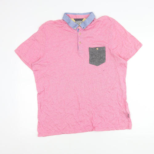 Ted Baker Men's Pink Collared Cotton T-Shirt XL Short Sleeve