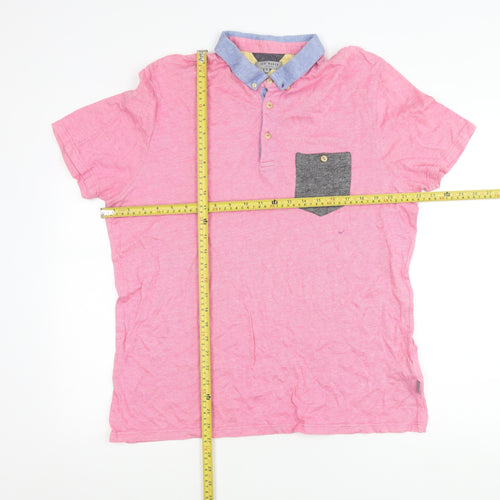 Ted Baker Men's Pink Collared Cotton T-Shirt XL Short Sleeve