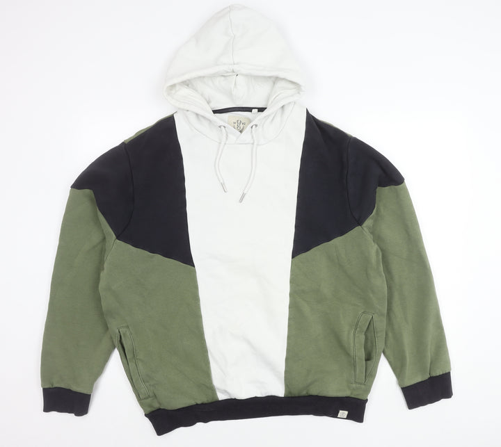 Next Men's XL Pullover Hoodie Green White Black Colour Block