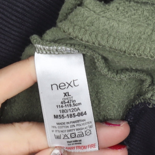 Next Men's XL Pullover Hoodie Green White Black Colour Block