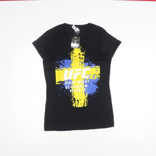 UFC Mens Black Medium Graphic Print T-Shirt Sports Crew Neck Cotton