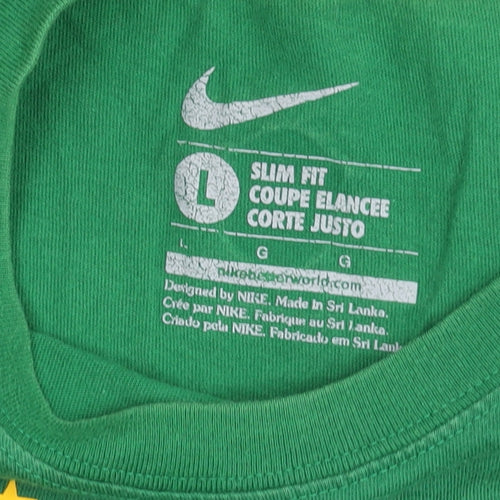 Nike Men’s Green Slim Fit Brasil Graphic Sports T-Shirt L
