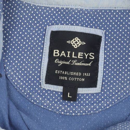 Baileys Men's Blue Cotton Polo Shirt L Short Sleeve Geometric