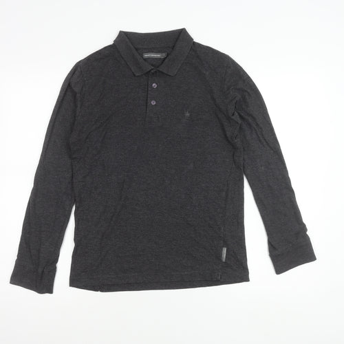French Connection Men’s Grey Long Sleeve Cotton Polo Shirt Size S