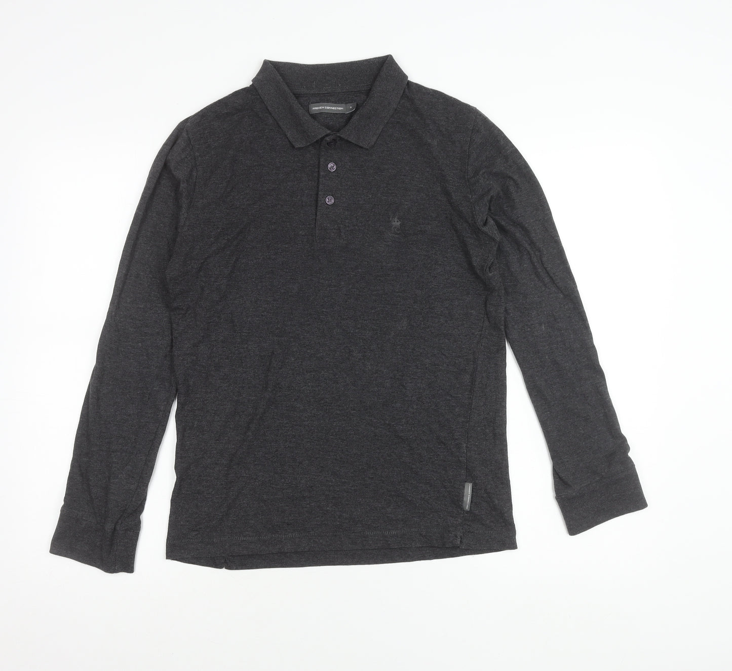 French Connection Men’s Grey Long Sleeve Cotton Polo Shirt Size S