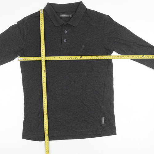 French Connection Men’s Grey Long Sleeve Cotton Polo Shirt Size S