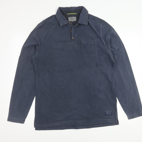 Camel Active Mens Blue Long Sleeve Polo Shirt Size L Cotton