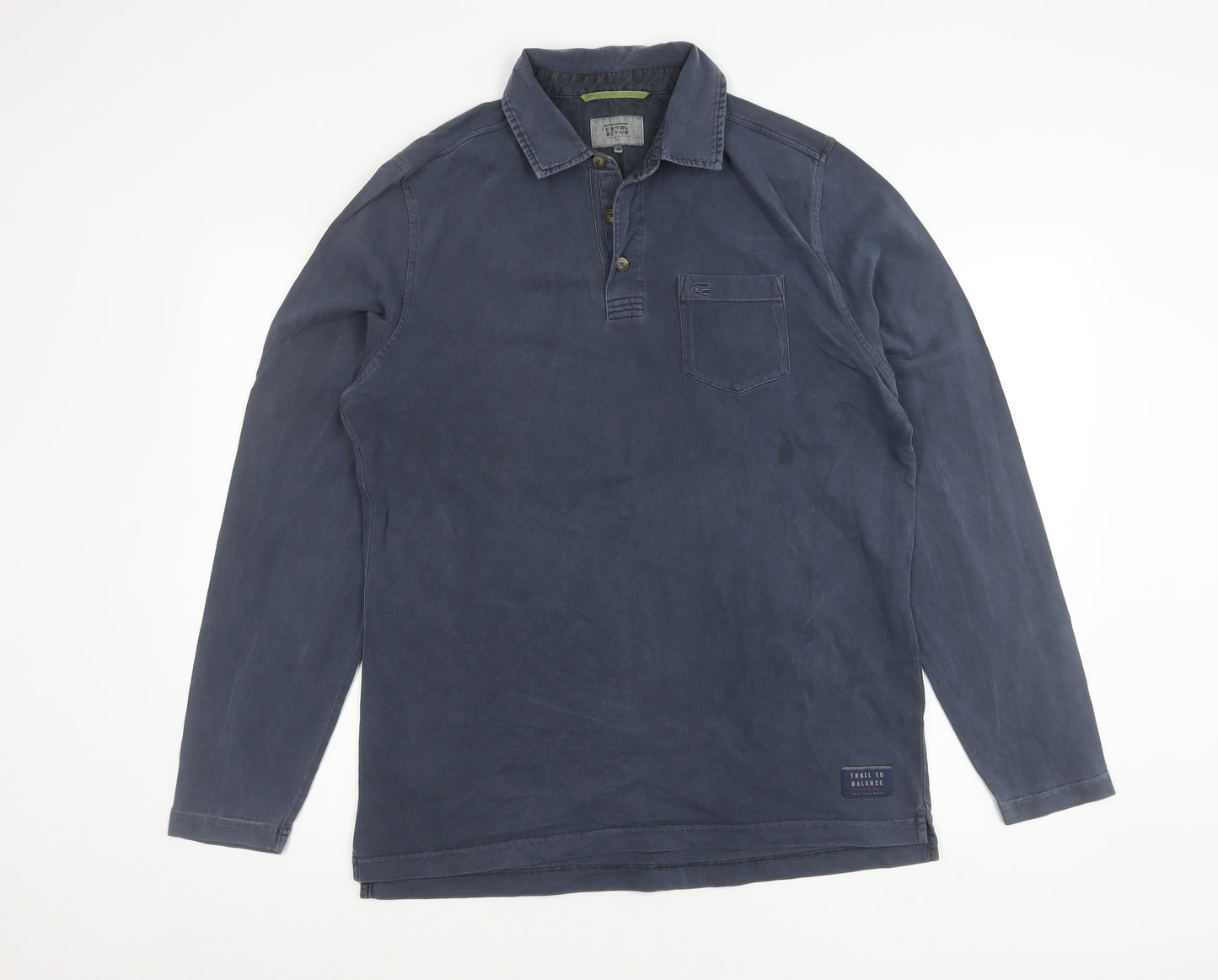 Camel Active Mens Blue Long Sleeve Polo Shirt Size L Cotton